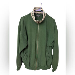 Y2K Vtg Norm Thompson Men's XL Full Zip Sweatshirt Jacket Green Striped Collar